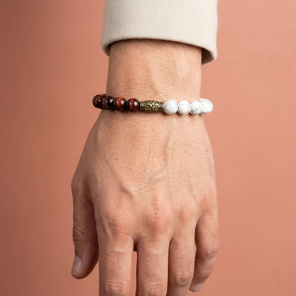 Red Tiger Eye and Howlite Bracelet - Raw Spiritual UAE