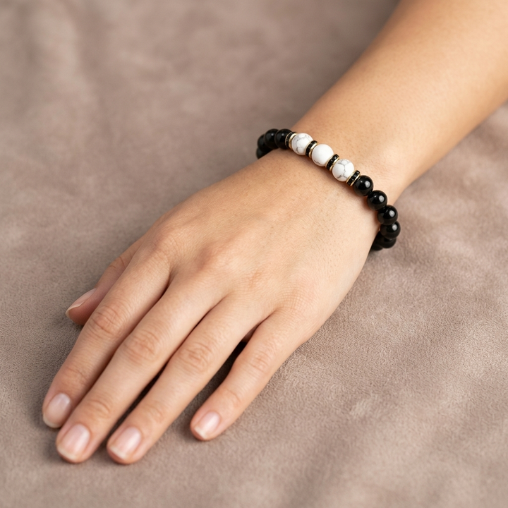 Black Tourmaline & Howlite Bracelet for protection, calmness & patience - Raw Spiritual UAE