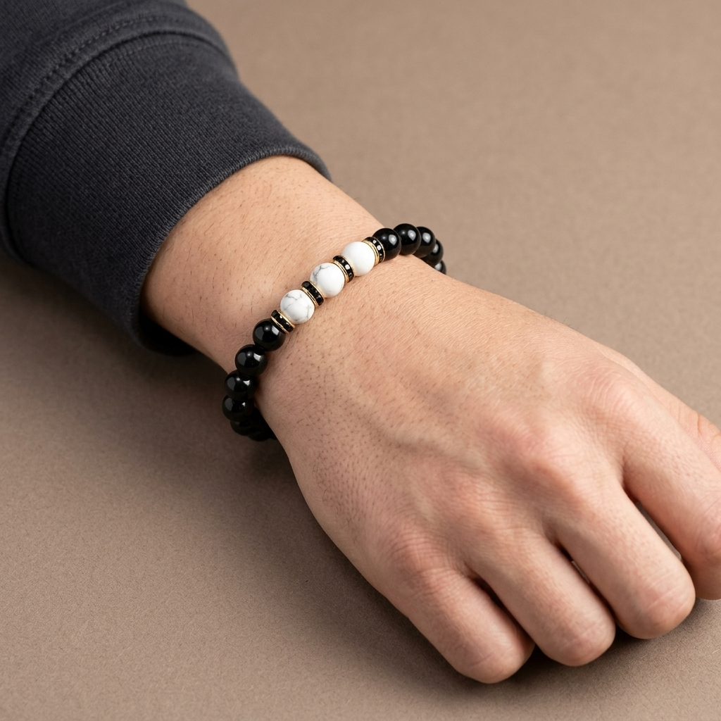 Black Tourmaline & Howlite Bracelet for protection, calmness & patience - Raw Spiritual UAE