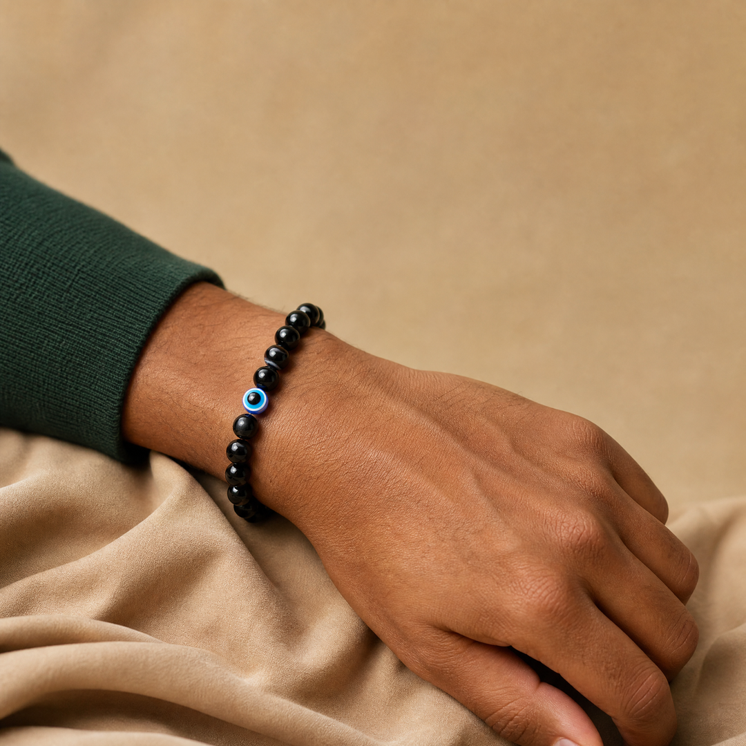 Black Tourmaline Evil Eye Bracelet for Protection & Purification - Lifestyle Male