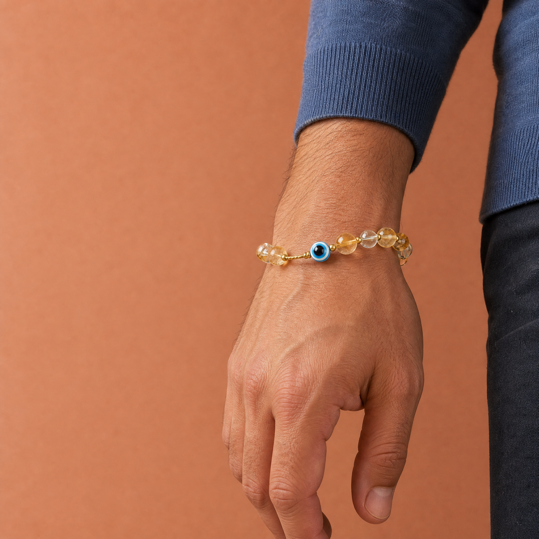 Citrine & Evil Eye Bracelet for Wealth & Manifestation - Lifestyle Male