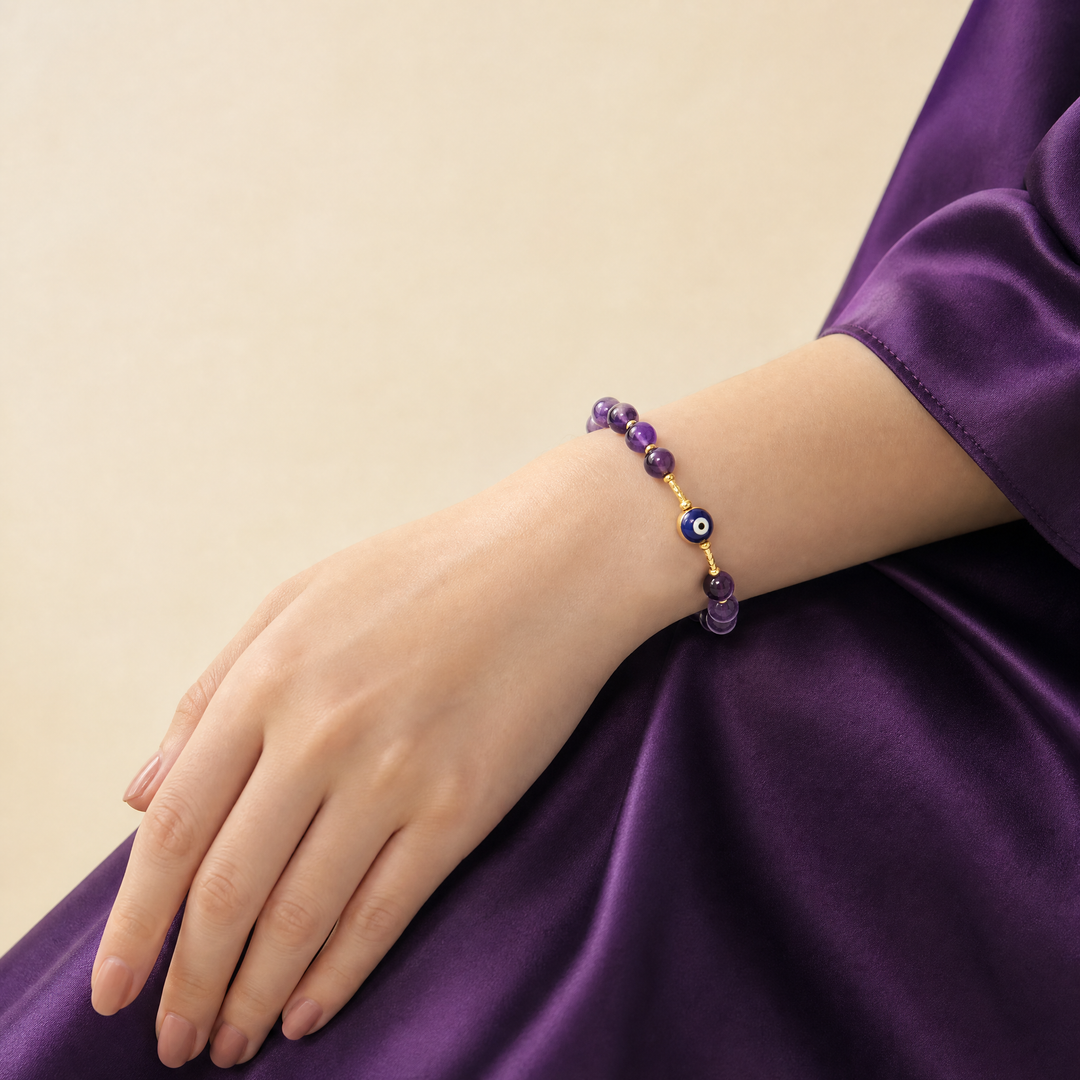 Amethyst Evil Eye Nazar Bracelet for Healing & Protection - Lifestyle Female