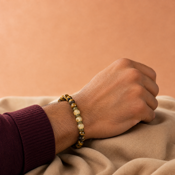 Tiger Eye & Citrine Bracelet for Confidence & Abundance - Lifestyle Male