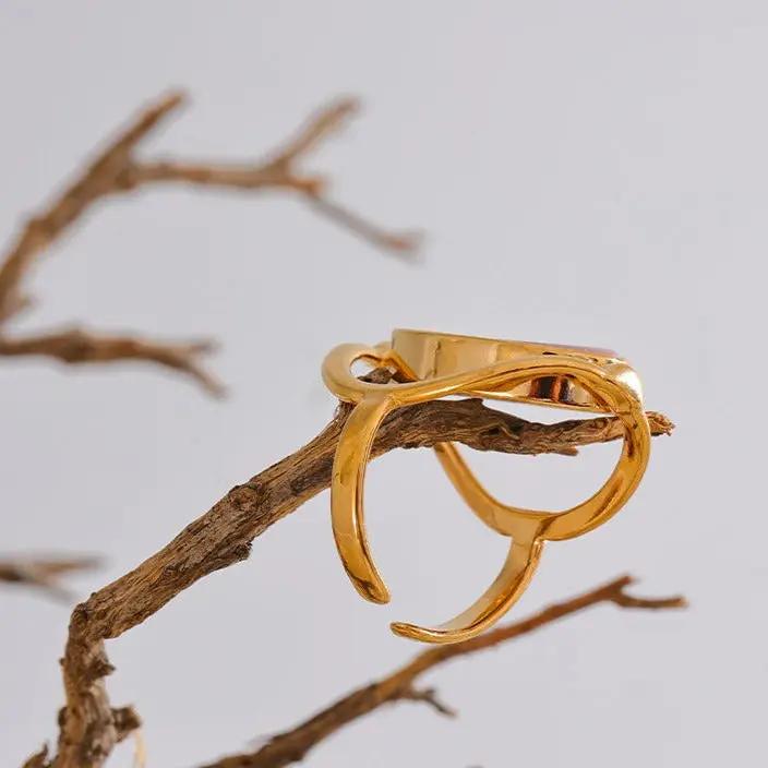 Rhodochrosite & Shell Reversable Ring for Love & Joy  by Raw Spiritual