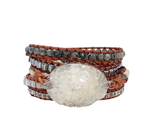 Druzzy & Map Stone Boho Wrap Bracelet for Purity & Strenght
