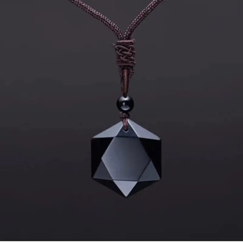 Black Obsidian Hexagon Necklace for Self Growth & Protection