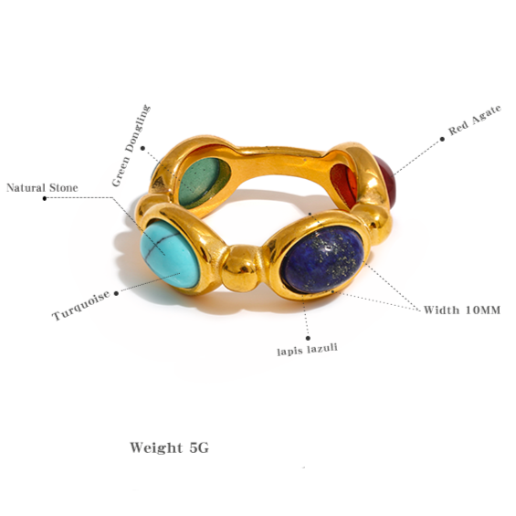 Turquoise, Jade, Agate & Lapis Lazuli Ring
