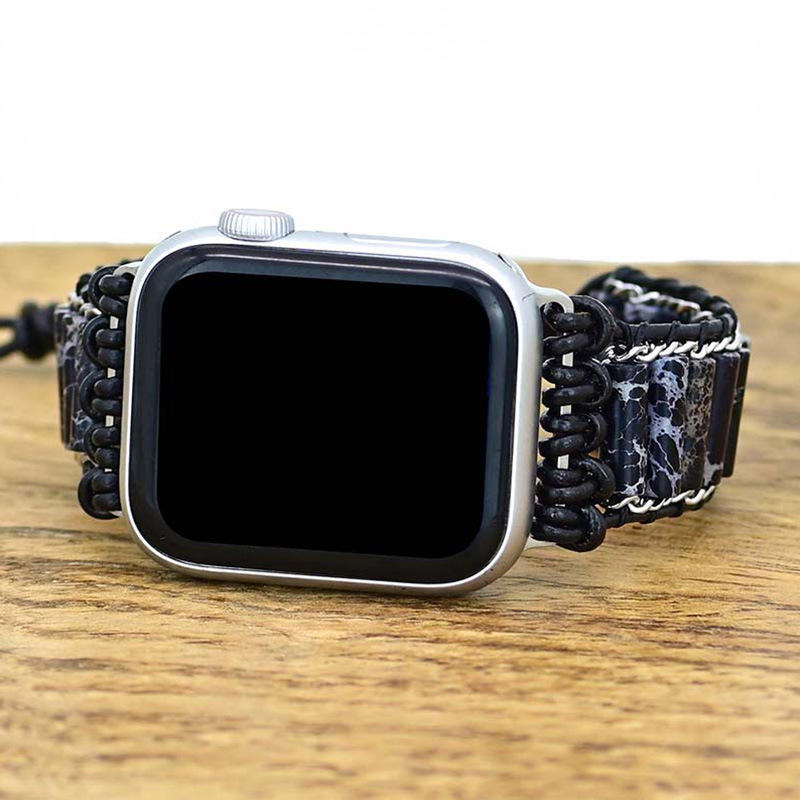 Black Imperial Jasper Wrap Bracelet for Apple Watch