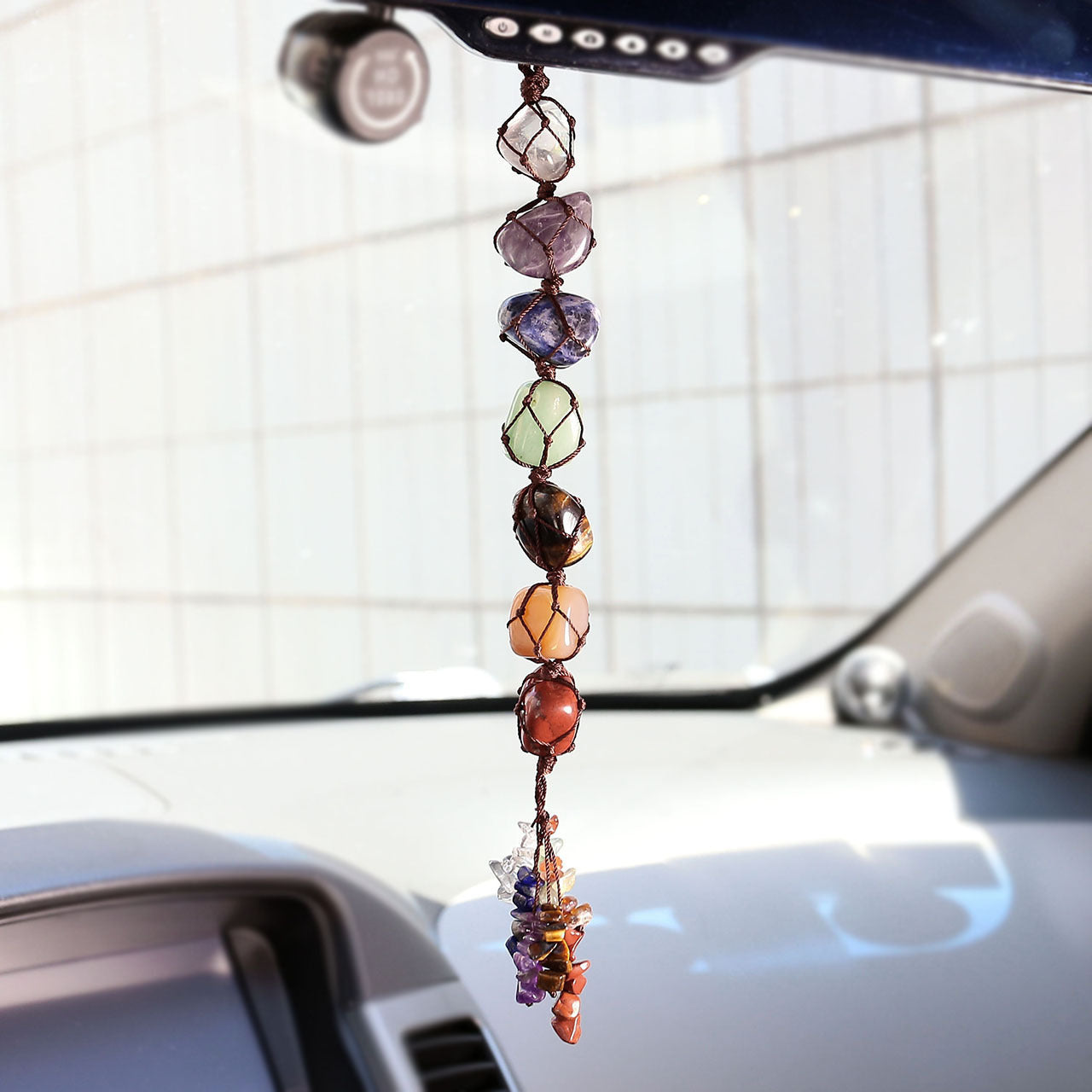Seven Chakra Stone Cord Wrapped Hanging for Car