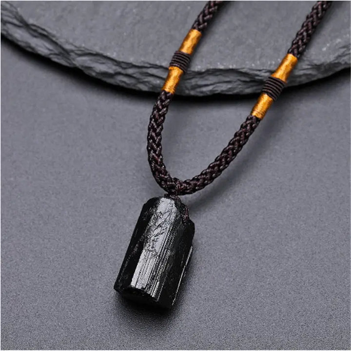Raw Black Tourmaline Stone in Rope Necklace for Protection Yiwu Shanmei Jane