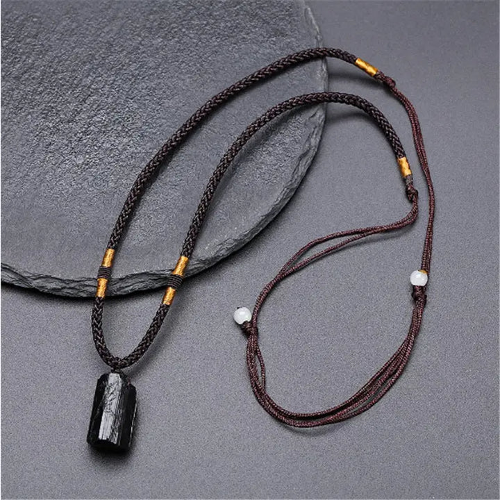 Raw Black Tourmaline Stone in Rope Necklace for Protection Yiwu Shanmei Jane
