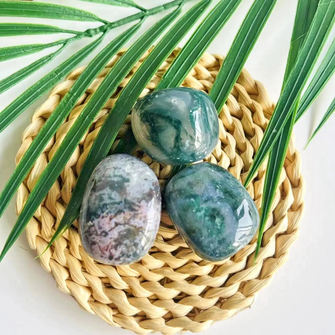 Moss Agate (Haqik) Tumbled Stones (Set of 4)  by Raw Spiritual