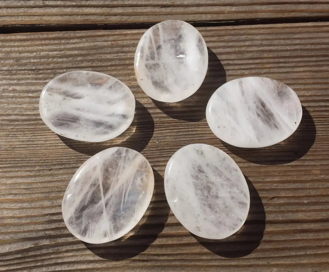 Clear Quartz (Sphatik) Worry Palm Stone - Manifestation & Clarity Yiwu Shanmei Jane