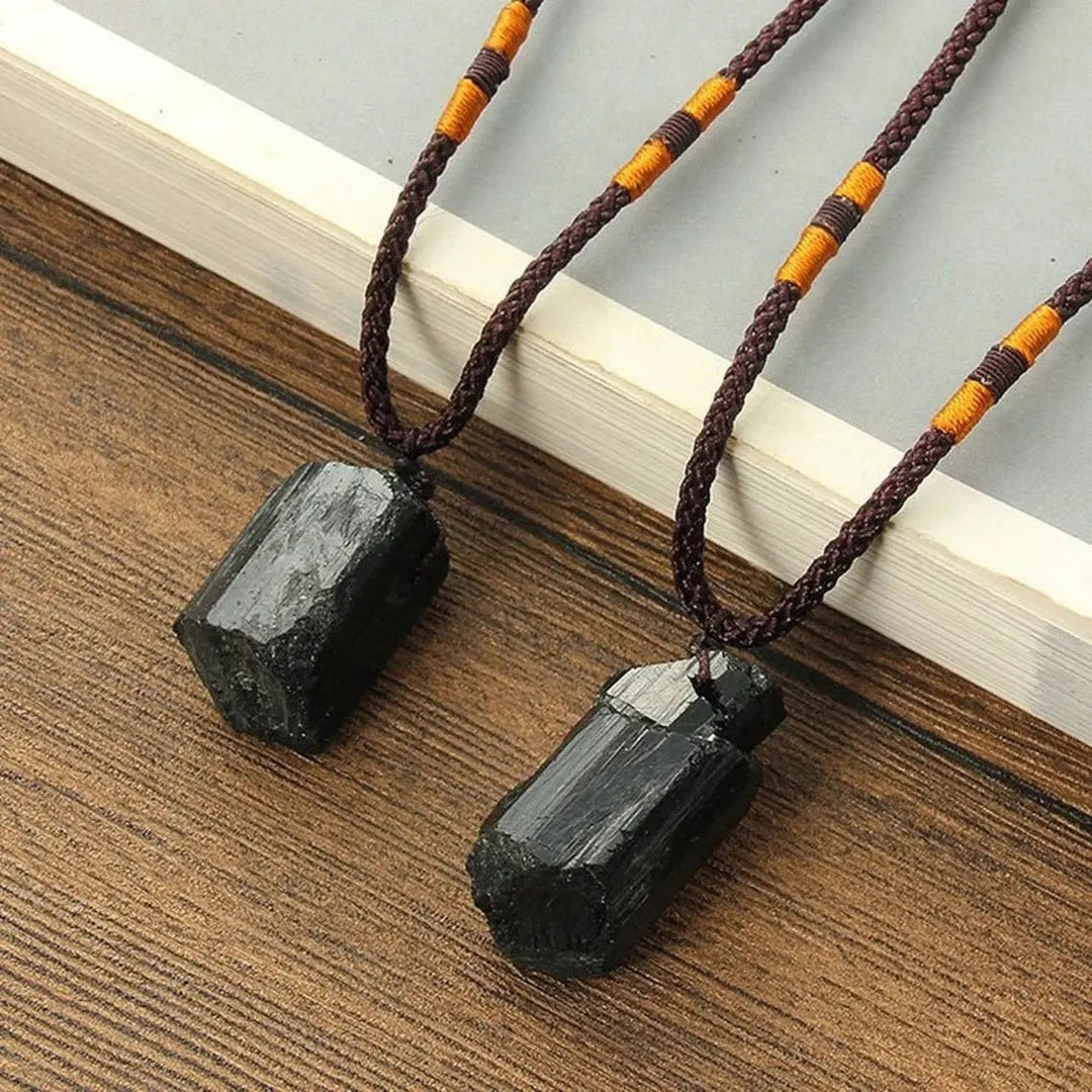 Raw Black Tourmaline Stone in Rope Necklace for Protection Yiwu Shanmei Jane