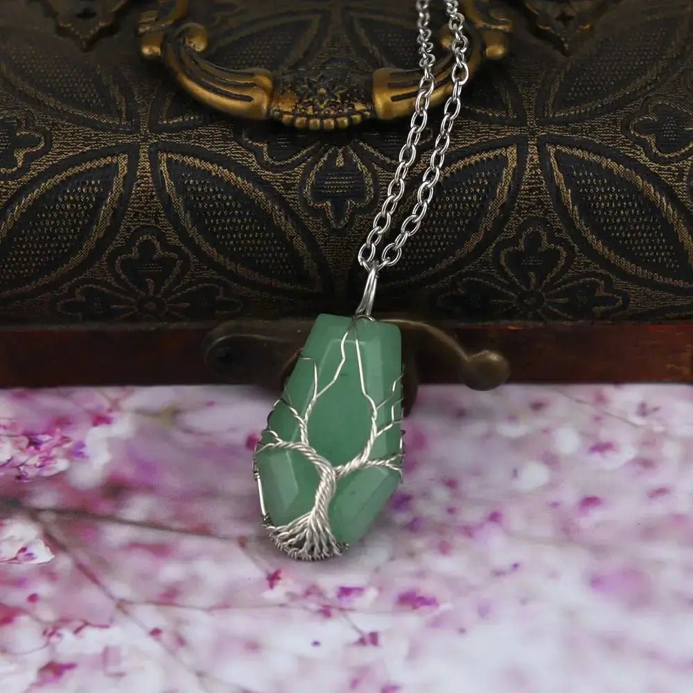 Aventurine Wire Wrapped Pendant Necklace for Abundance & Prosperity Yiwu Shanmei Jane