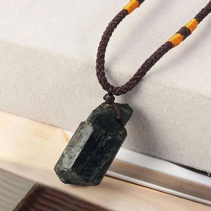 Raw Black Tourmaline Stone in Rope Necklace for Protection Yiwu Shanmei Jane