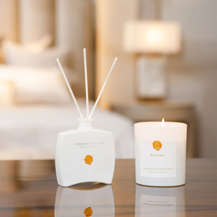 Aromatherapy Candle & Reed Diffuser Gift Set in white bloom for Relaxing & Mood-uplifting