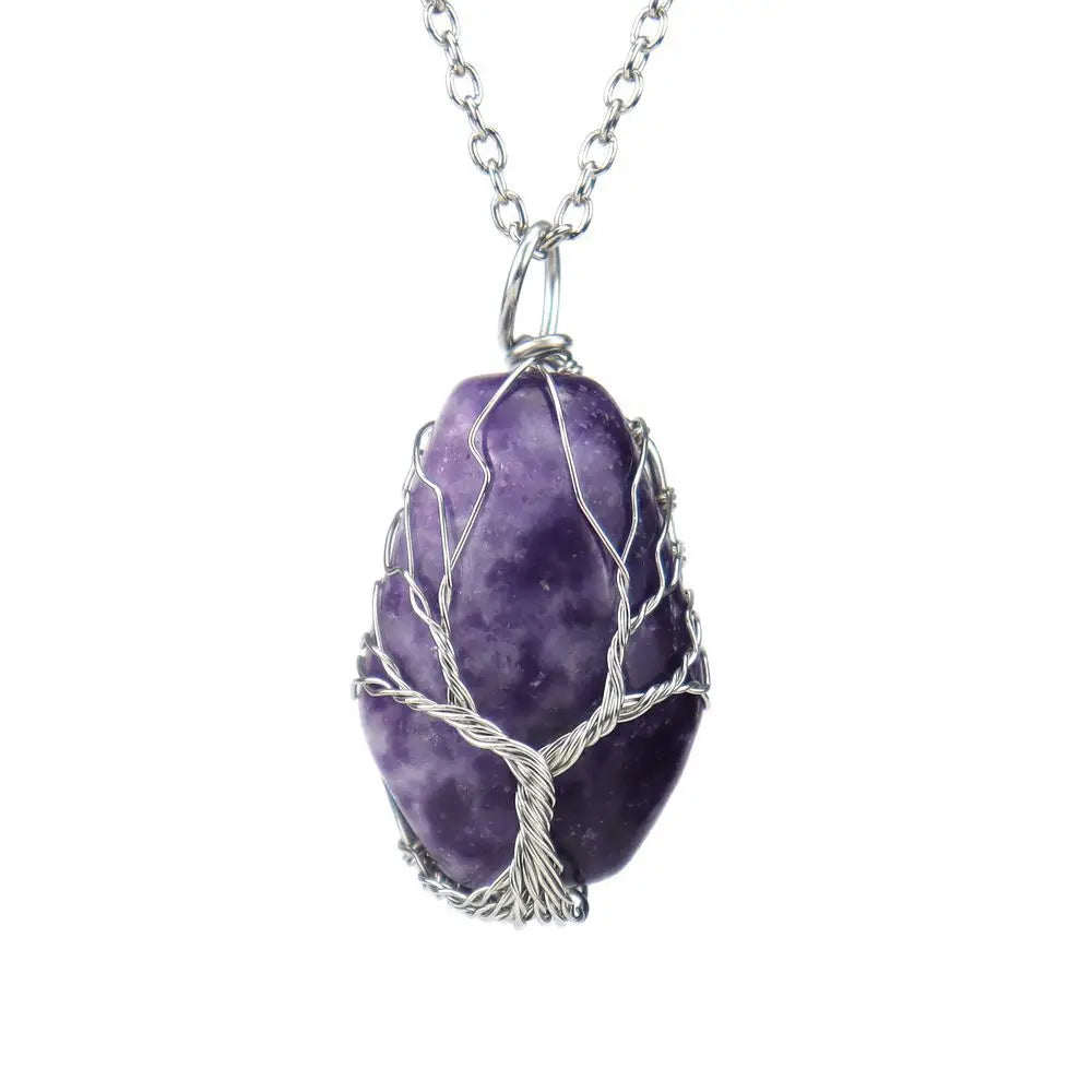 Amethyst Wire Wrapped Pendant Necklace for Healing and Growth