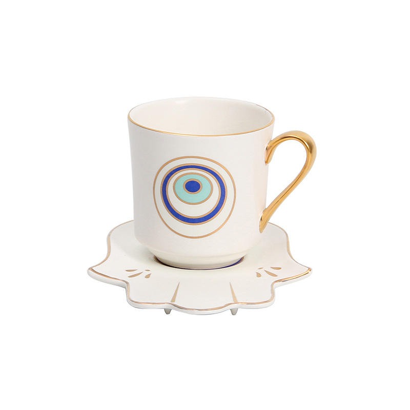 Turkish Evil Eye “Nazar” White Cup & Dish Set for Protection