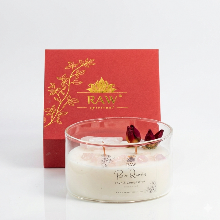 Rose Quartz Aromatherapy Crystal Candle for Love & Relationships