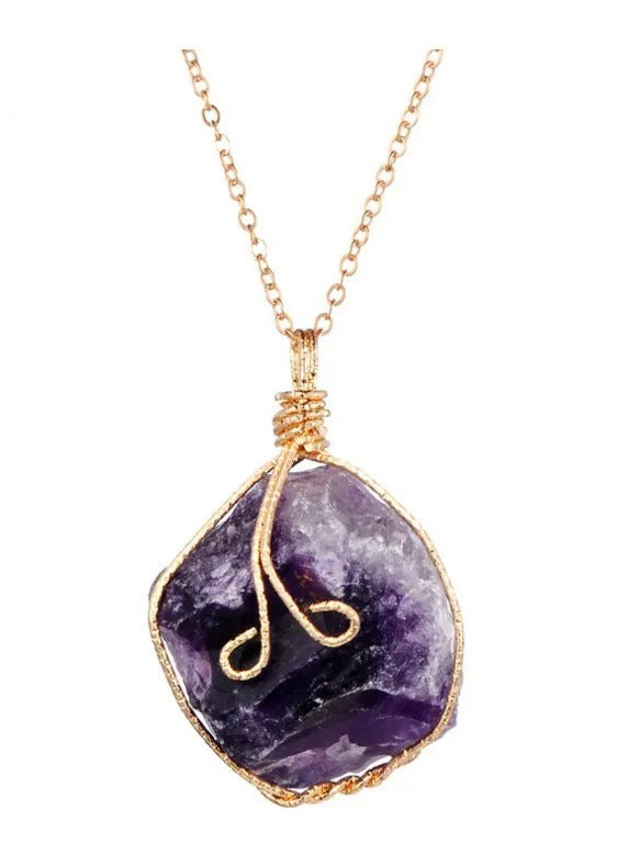 Amethyst  Wire Wrapped Raw Pendant Necklace for Healing & Growth