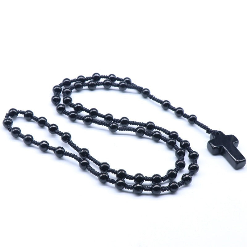 Black Obsidian Rosary Necklace for Self Growth & Protection