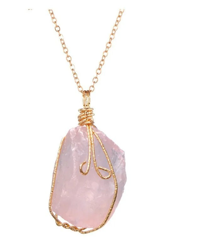 Rose Quartz Wire Wrapped Raw Pendant for Love & Relationships