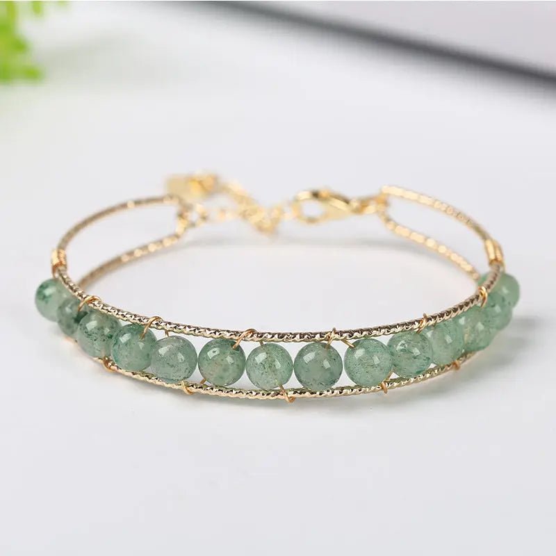 Green Strawberry Quartz Wire Bracelet for Meditation, Serenity & Wisdom Yiwu Shanmei Jane