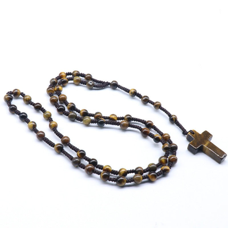 Tiger Eye Rosary Necklace for Protection & Courage