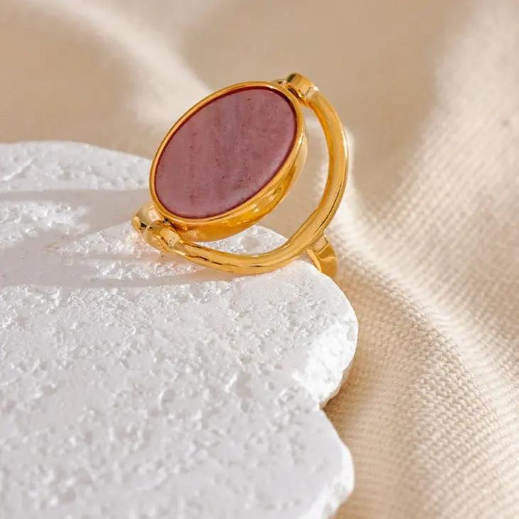 Rhodochrosite & Shell Reversable Ring for Love & Joy  by Raw Spiritual