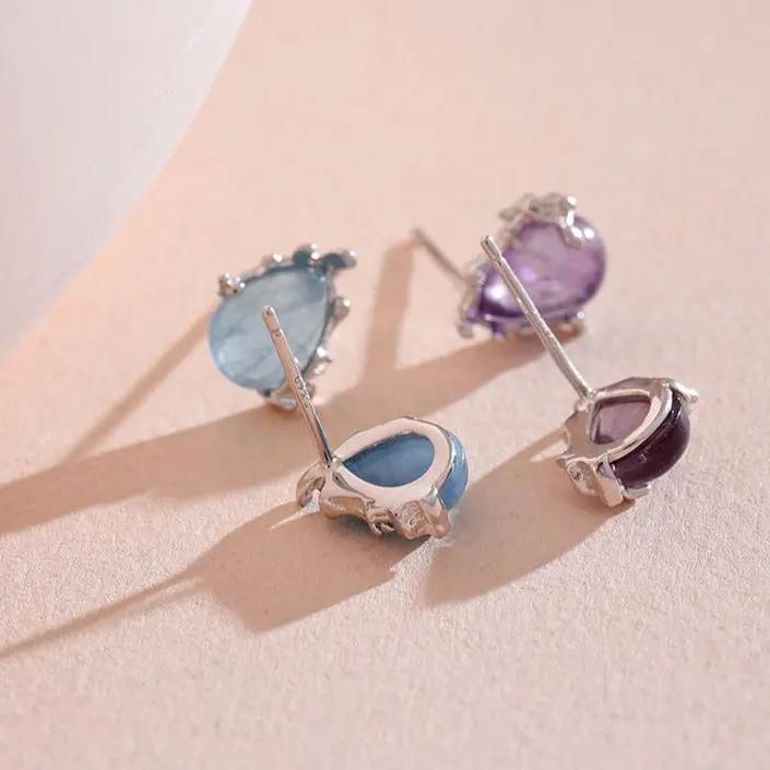 Amethyst / Aquamarine Earrings in S925 Silver  by Raw Spiritual