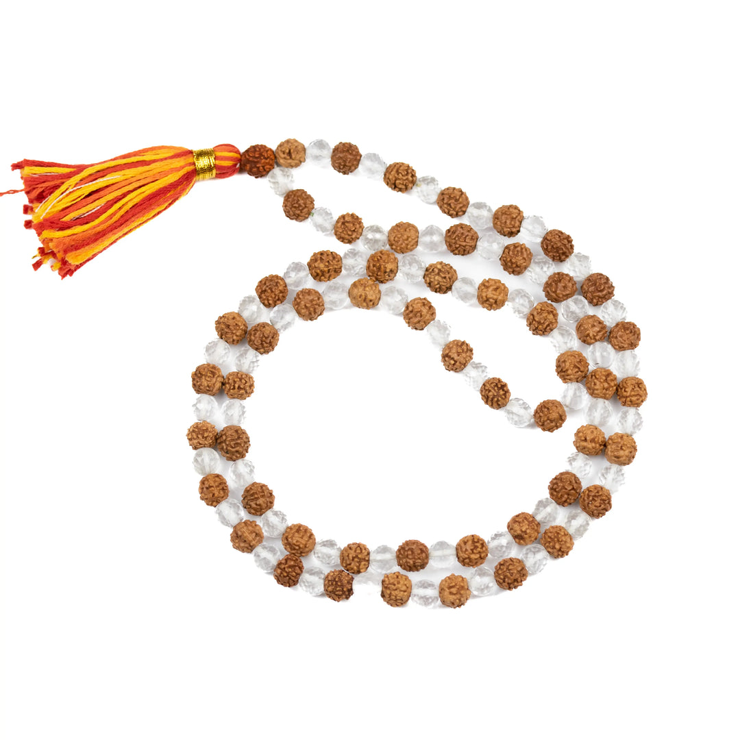 Sphatik and 5 Mukhi Rudraksha Mala 108 beads Om Rudraksha Haridwar