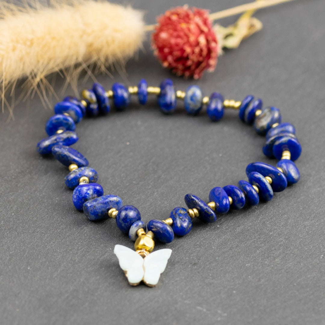 Lapis Lazuli Chip Bracelet with Charm for Wisdom & Communication Yiwu Shanmei Jane