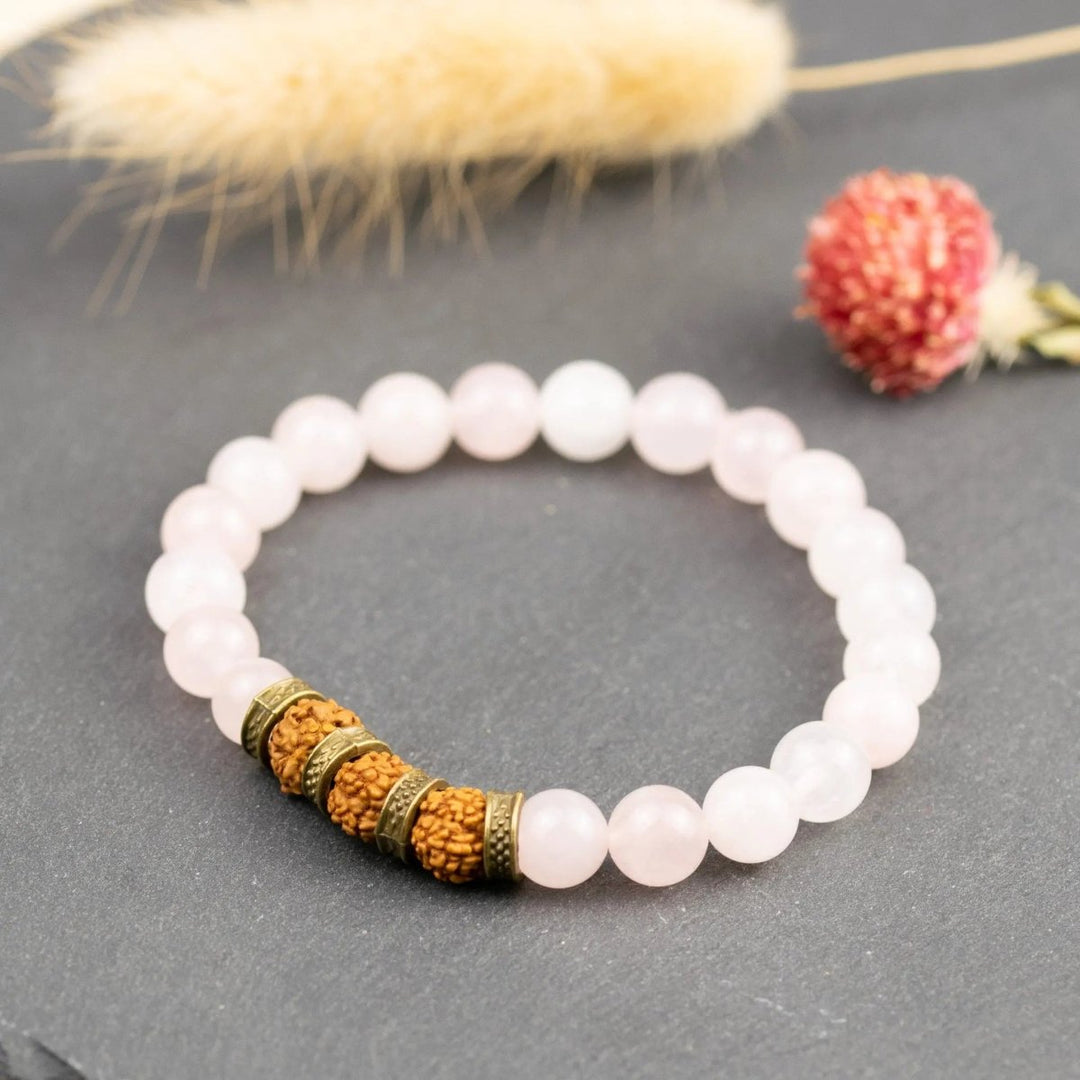 Rose Quartz with 5 Mukhi Rudraksha for love, healing, protection, sprititual growth & emotional balance. Zodiac: All Yiwu Shanmei Jane