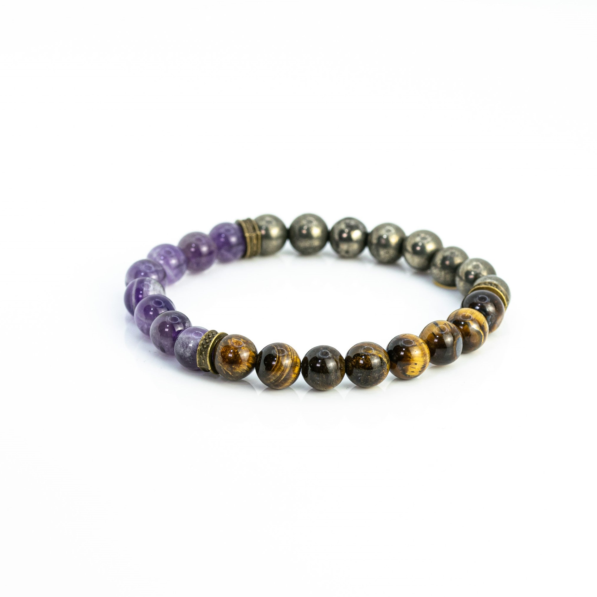 Amethyst Tiger Eye and Pyrite Bracelet for focus, results, wealth & grounding