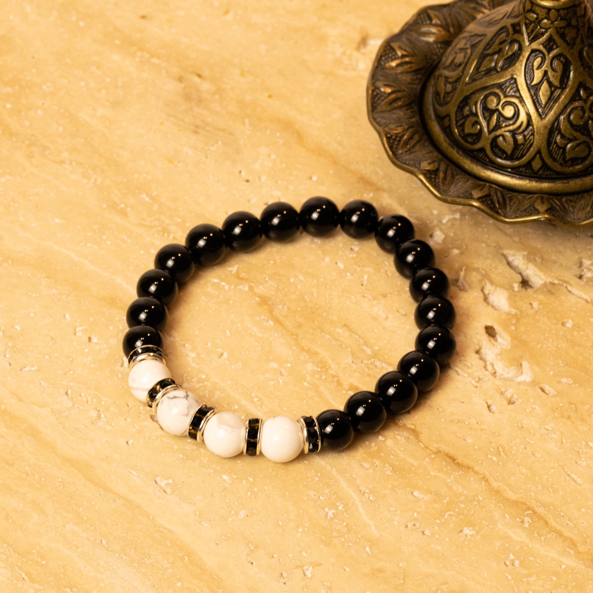 Black Tourmaline & Howlite Bracelet for protection, calmness & patience