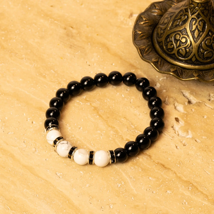 Black Tourmaline & Howlite Bracelet for protection, calmness & patience Yiwu Shanmei Jane