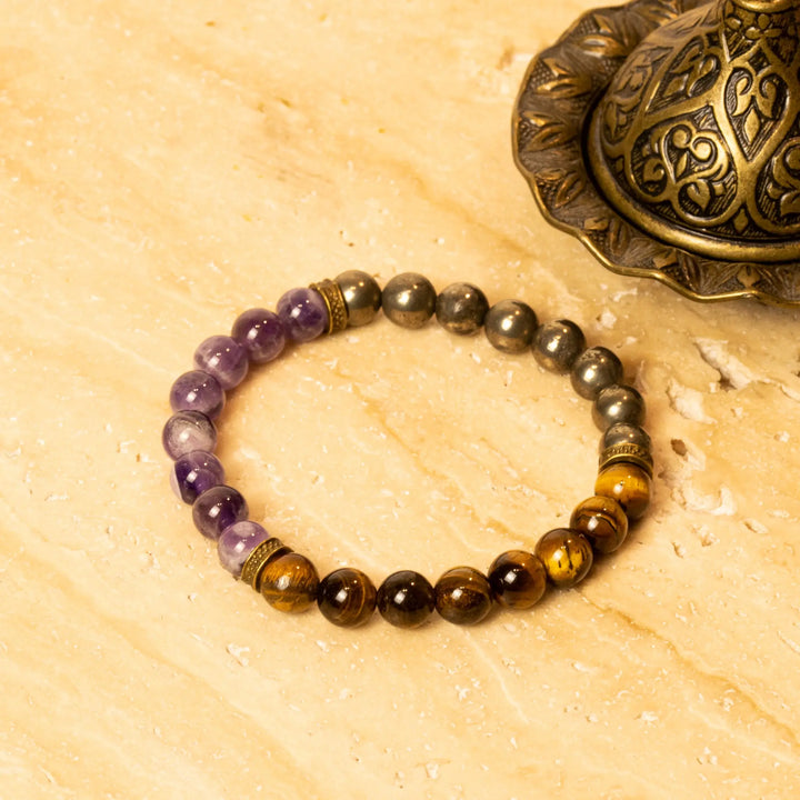 Amethyst Tiger Eye and Pyrite Bracelet for focus, results, wealth & grounding Yiwu Shanmei Jane