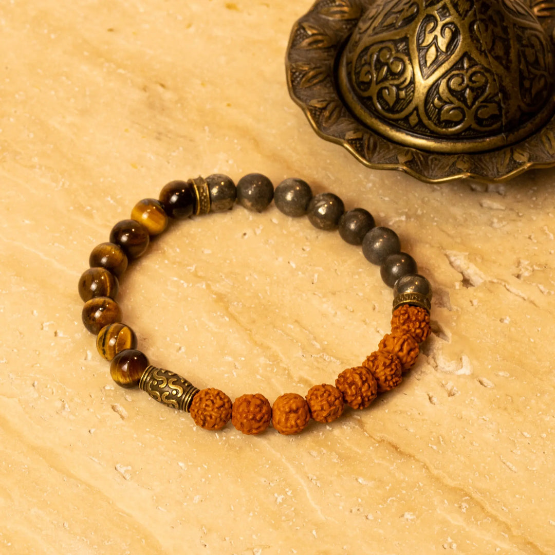 Rudraksh Pyrite and Tiger Eye bracelet for peace, courage and success Yiwu Shanmei Jane
