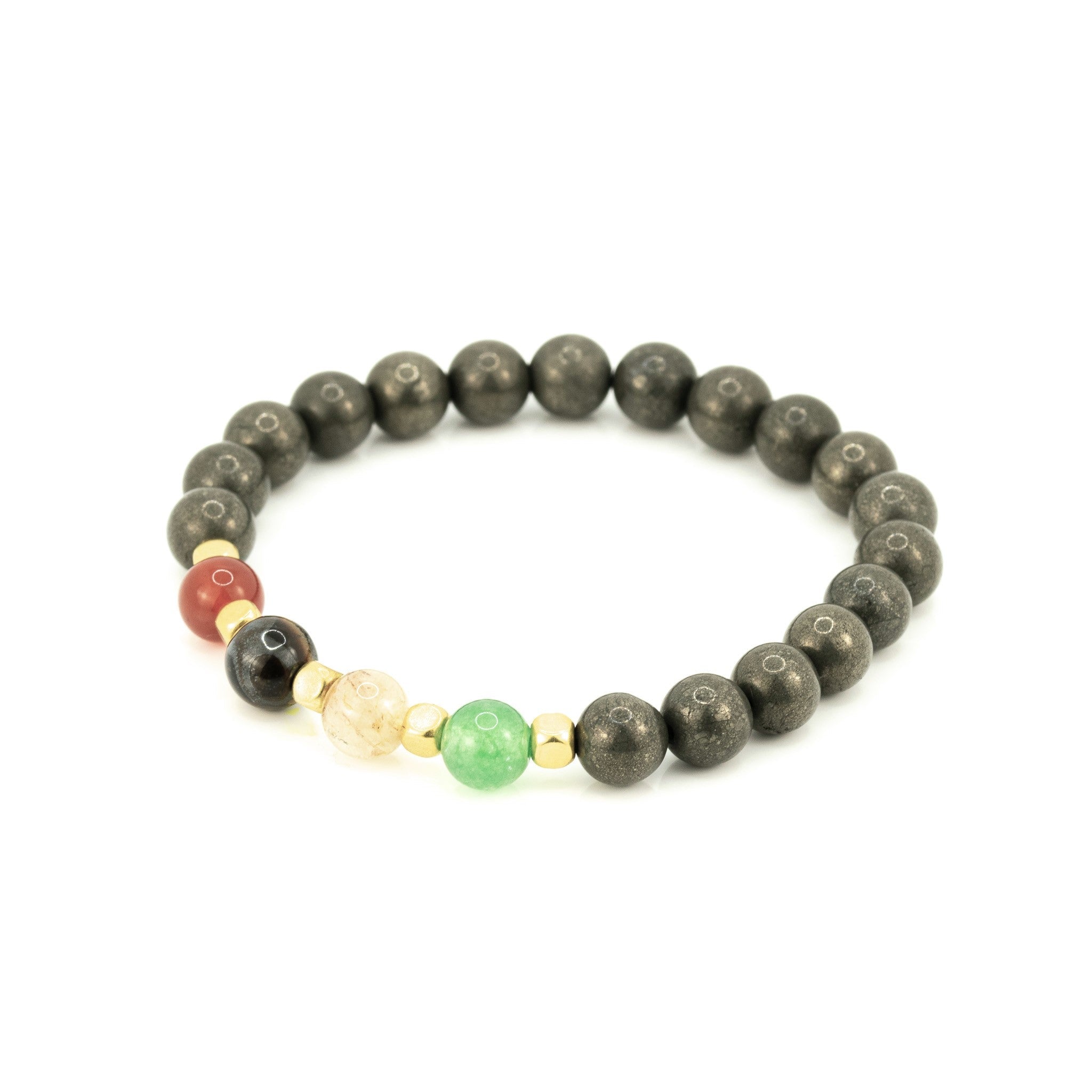 Wealth Bracelet with Pyrite, Citrine, Red Carnelian and Green Aventurine for wealth, success, prosperity & success. Zodiac: All